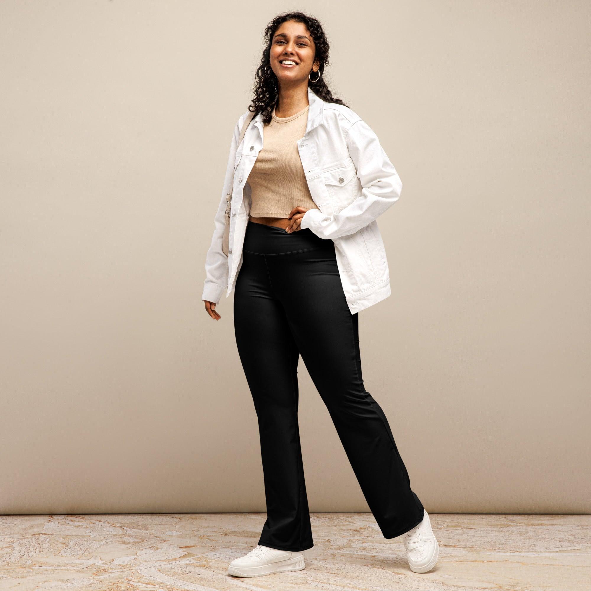 beYantra High-Waisted Black Flared Leggings | Butt-Lifting Cut | Moisture-Wicking Fabric - beYantra