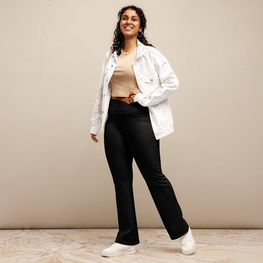 beYantra High-Waisted Black Flared Leggings | Butt-Lifting Cut | Moisture-Wicking Fabric - beYantra