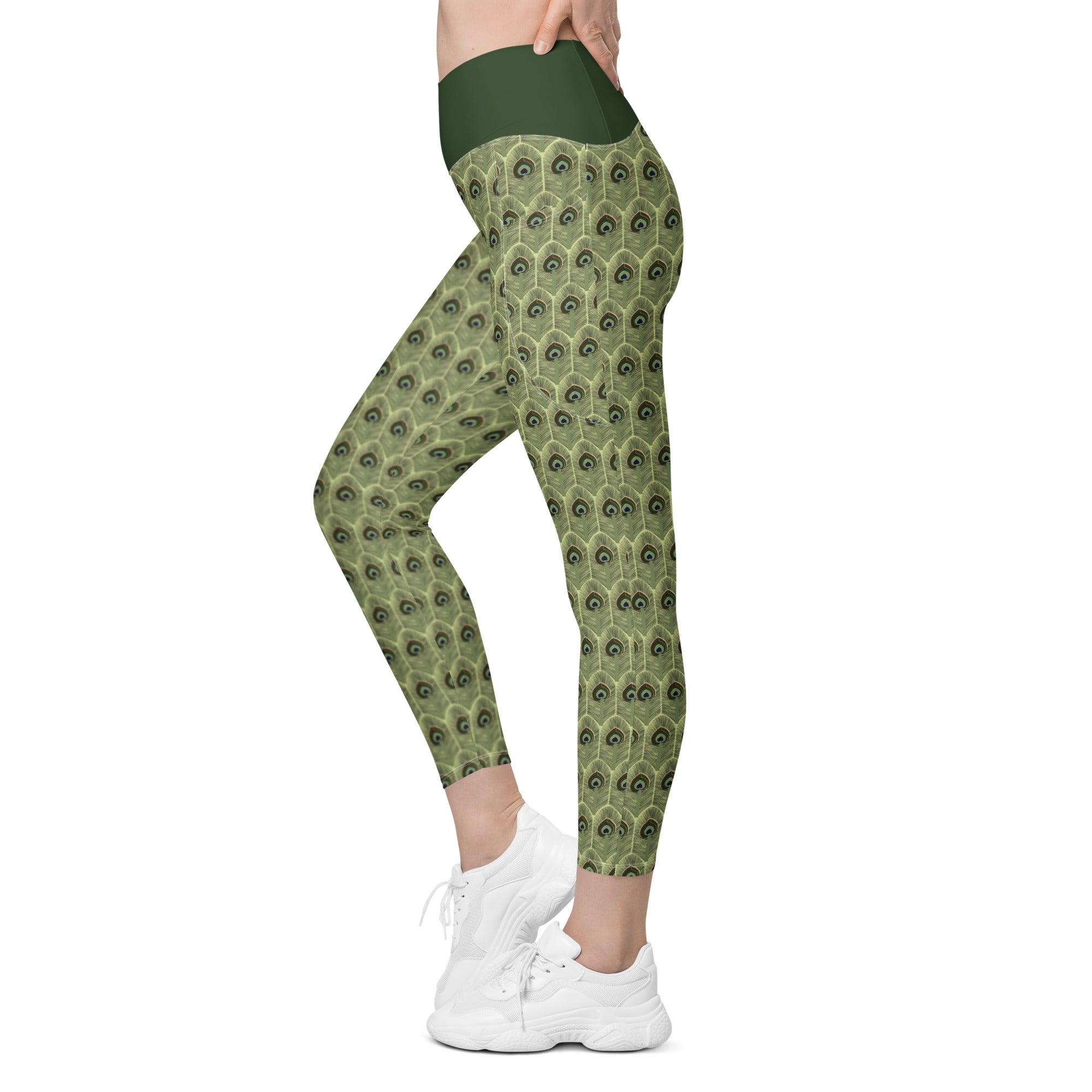 beYantra Peacock Feathers Crossover Leggings with Pockets – Elegance and Versatility - beYantra