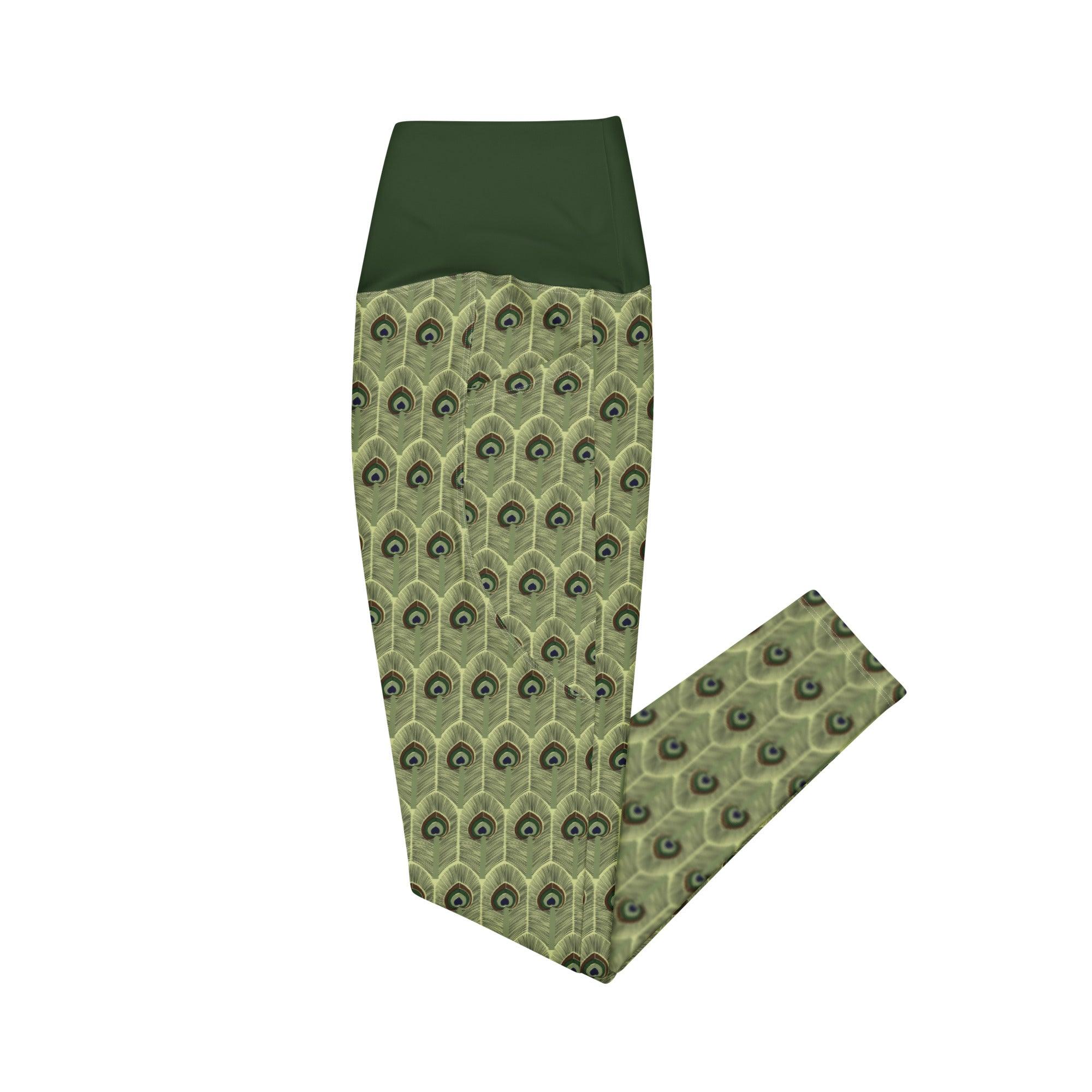 beYantra Peacock Feathers Crossover Leggings with Pockets – Elegance and Versatility - beYantra