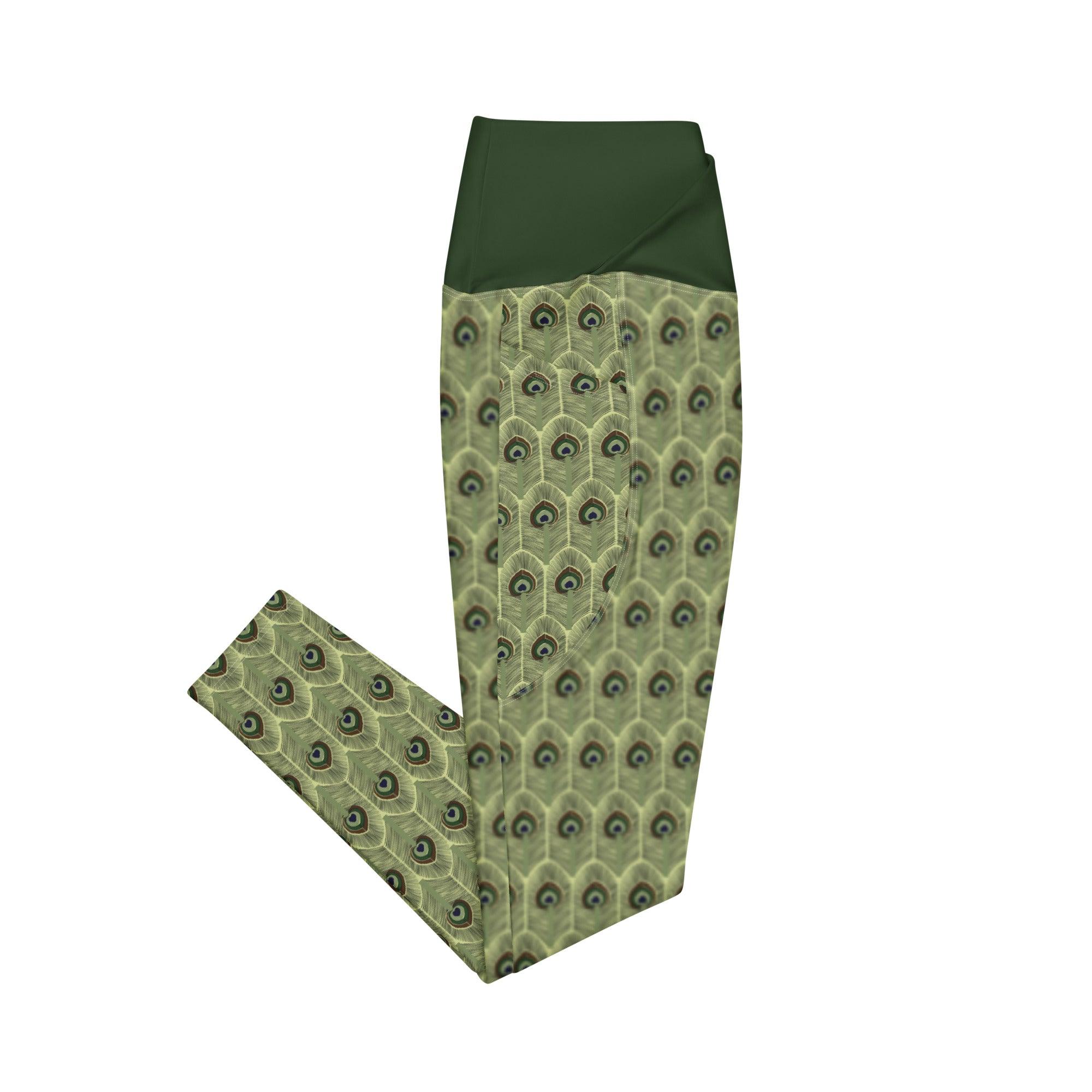 beYantra Peacock Feathers Crossover Leggings with Pockets – Elegance and Versatility - beYantra
