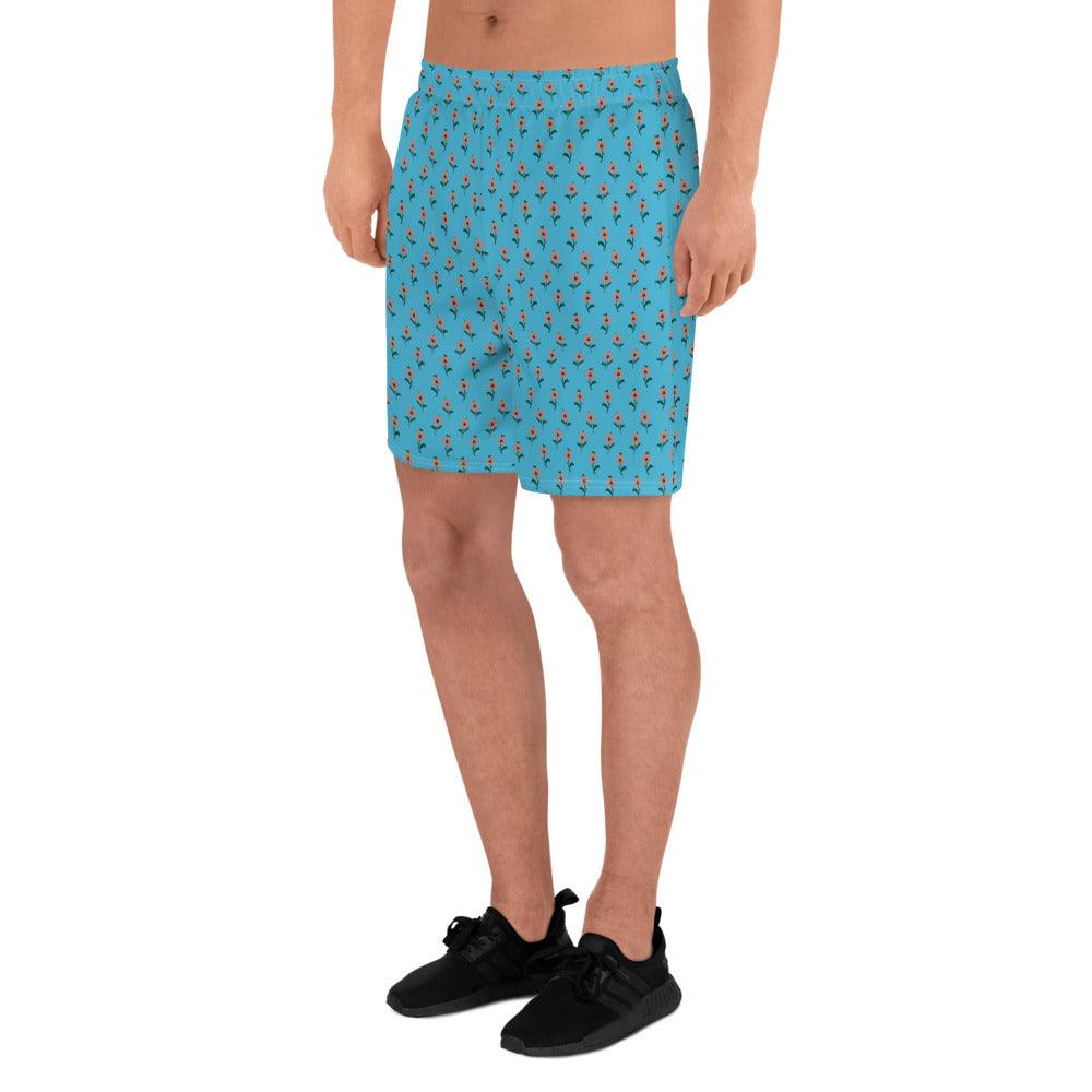 beYantra | Unisex Athletic Long Shorts | Light Blue with Tiny Flowers - beYantra