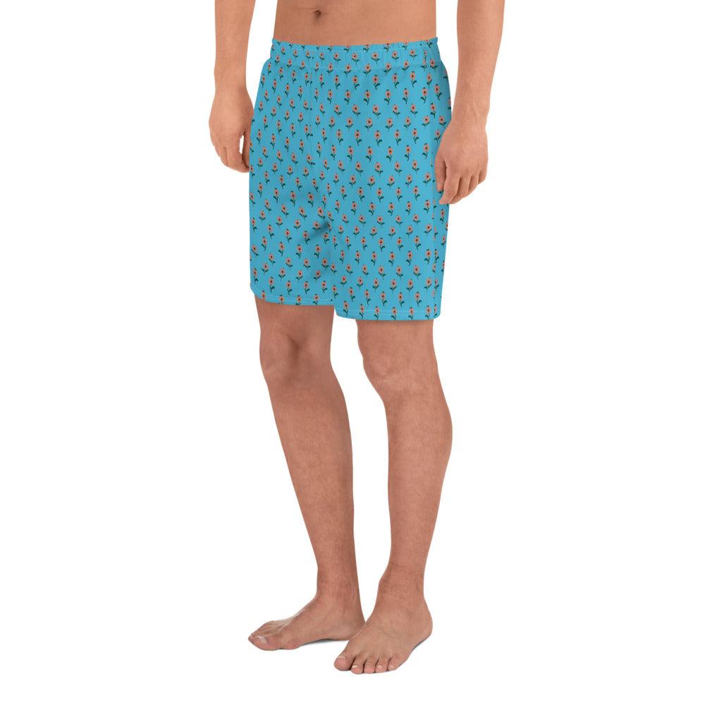 beYantra | Unisex Athletic Long Shorts | Light Blue with Tiny Flowers - beYantra