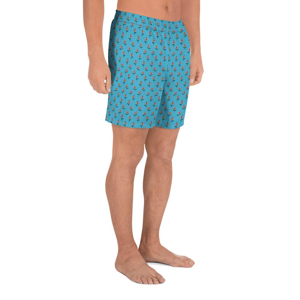 beYantra | Unisex Athletic Long Shorts | Light Blue with Tiny Flowers - beYantra